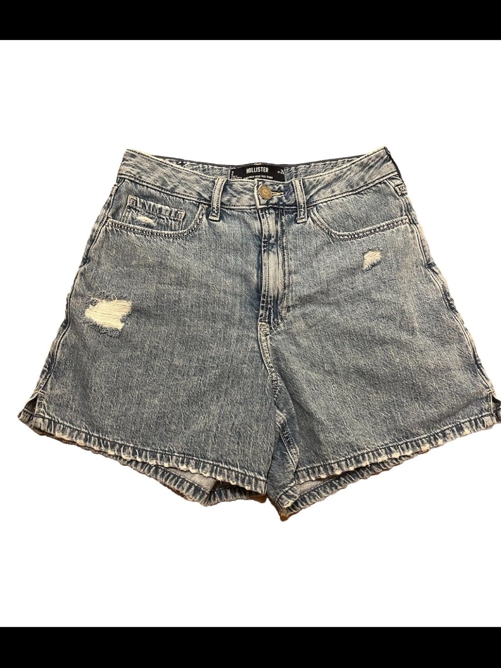 Hollister Women's Ultra High Rise 90’s Style Light Blue Distressed Denim Shorts